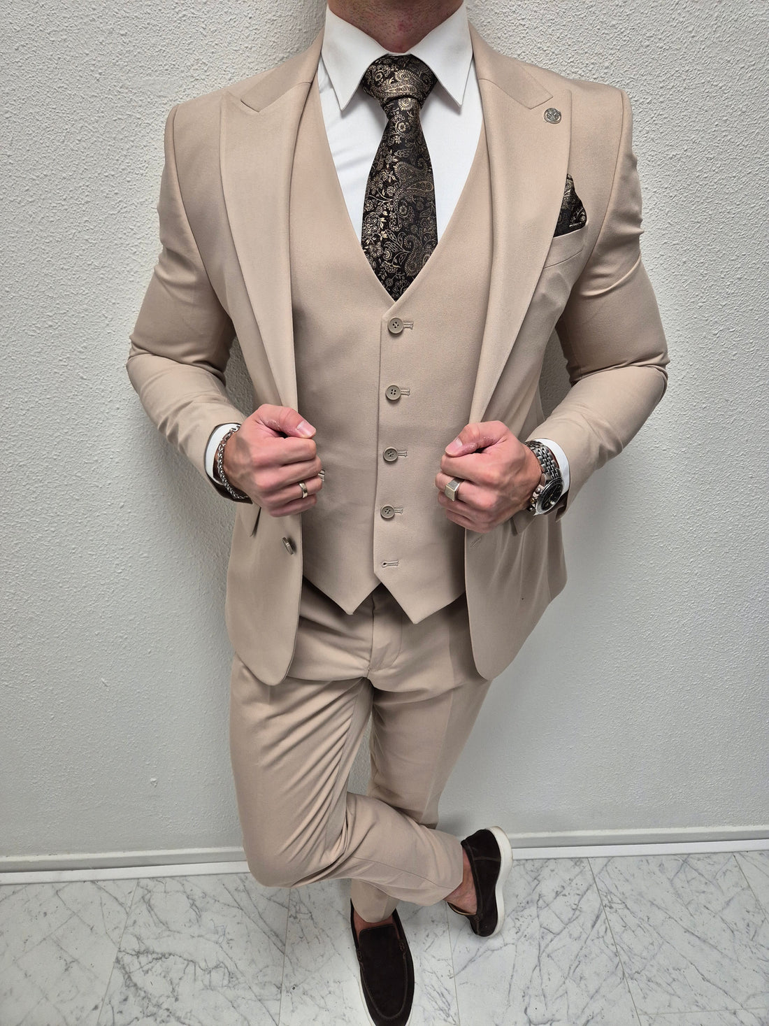 Salvador Beige Heren 3-delig Pak Klassiek