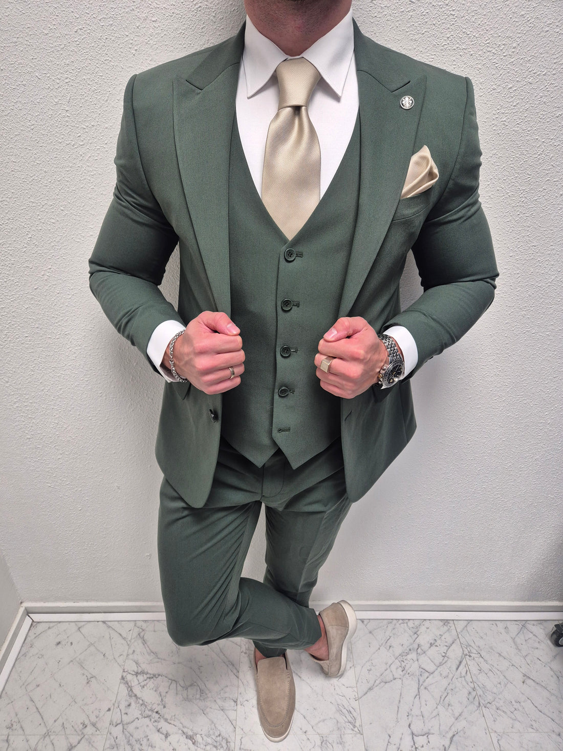 Salvador Groen Heren 3-delig Pak Klassiek