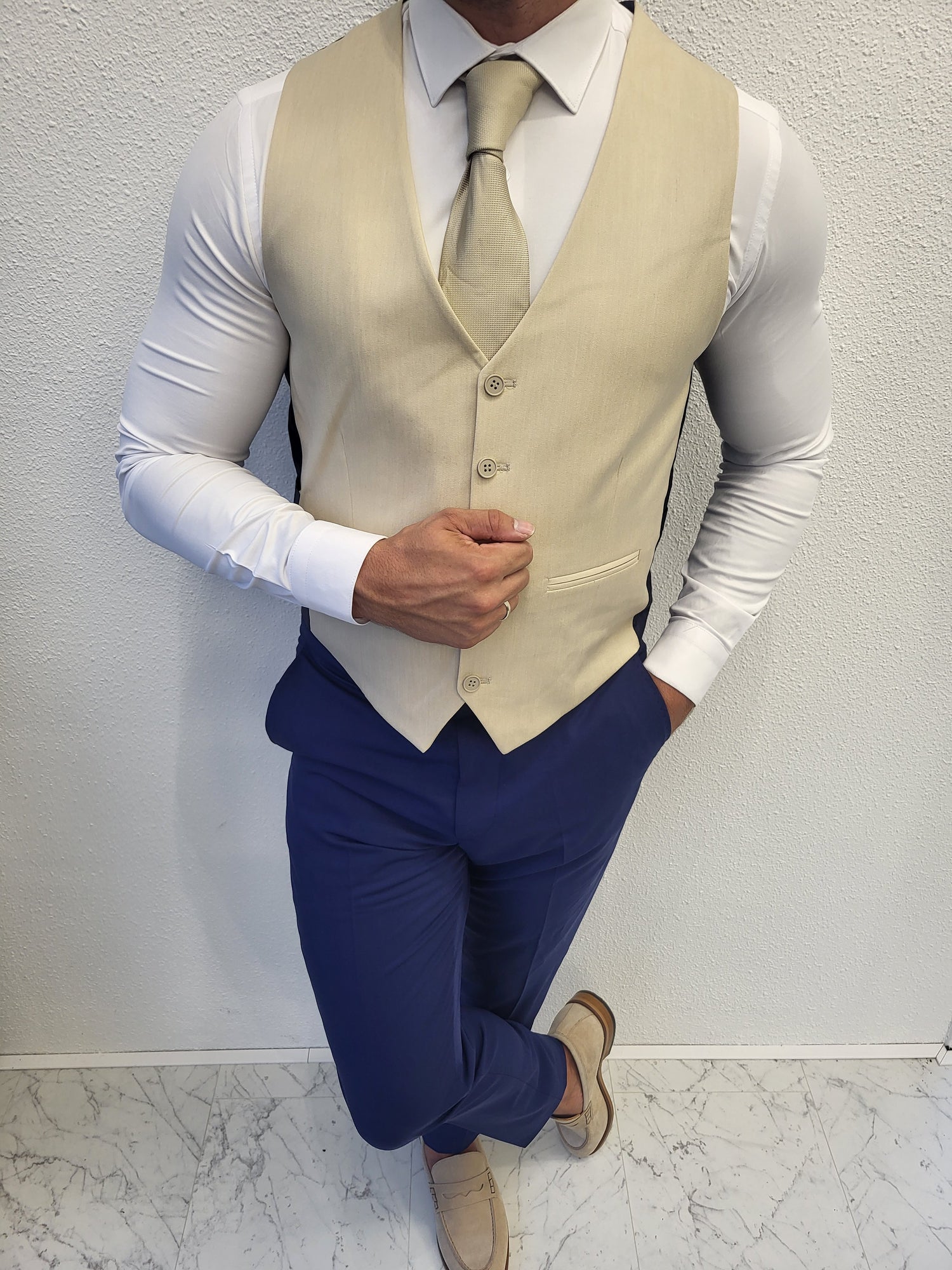 Santiago Blauw Beige Combi Heren 3-delig Pak Klassiek