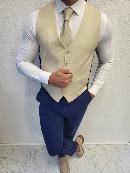 Santiago Blauw Beige Combi Heren 3-delig Pak Klassiek