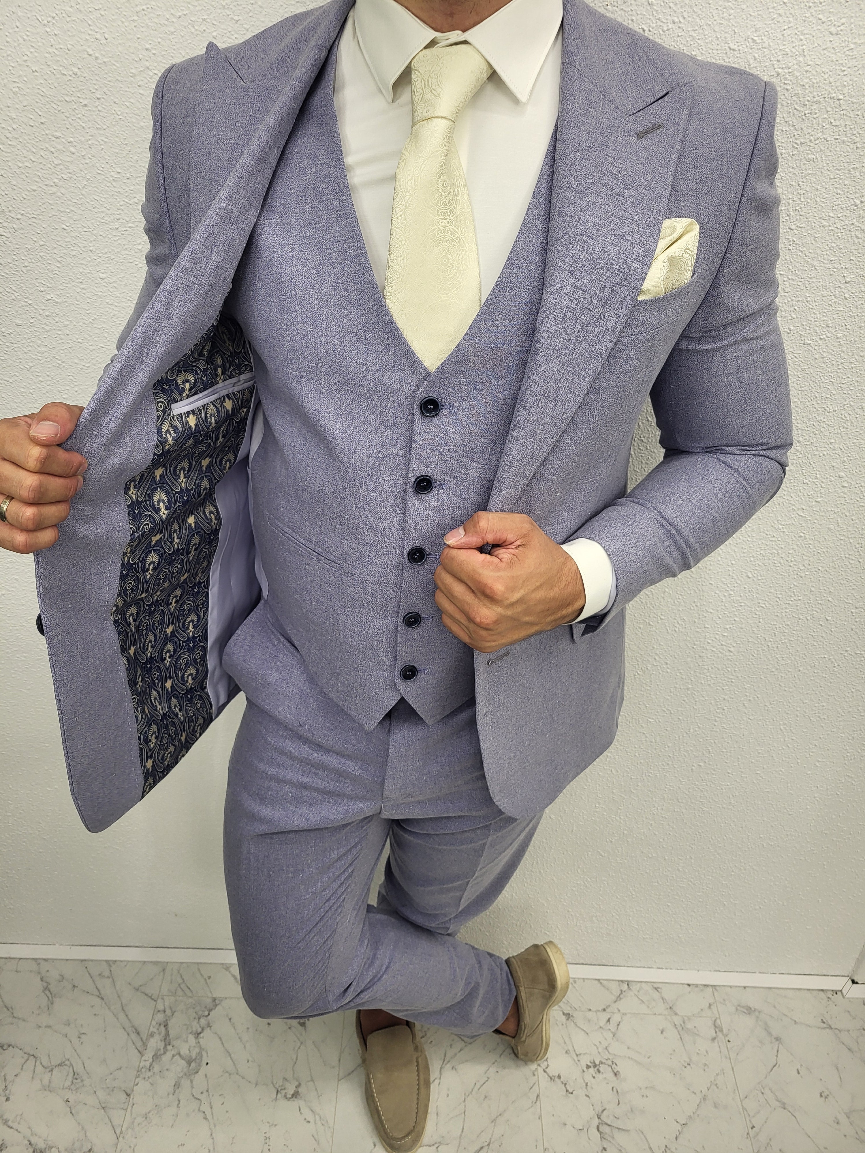 Santorini Pastel Lila Blauw Heren 3-delig Pak
