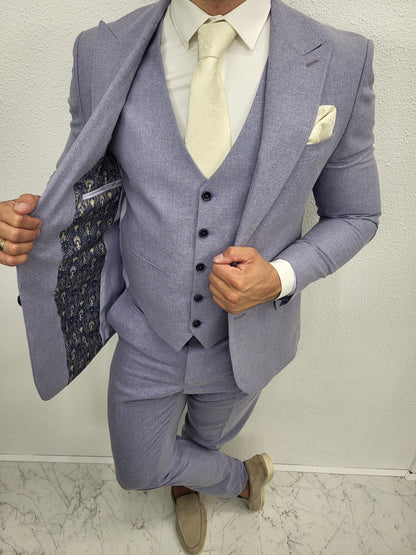 Santorini Pastel Lila Blauw Heren 3-delig Pak