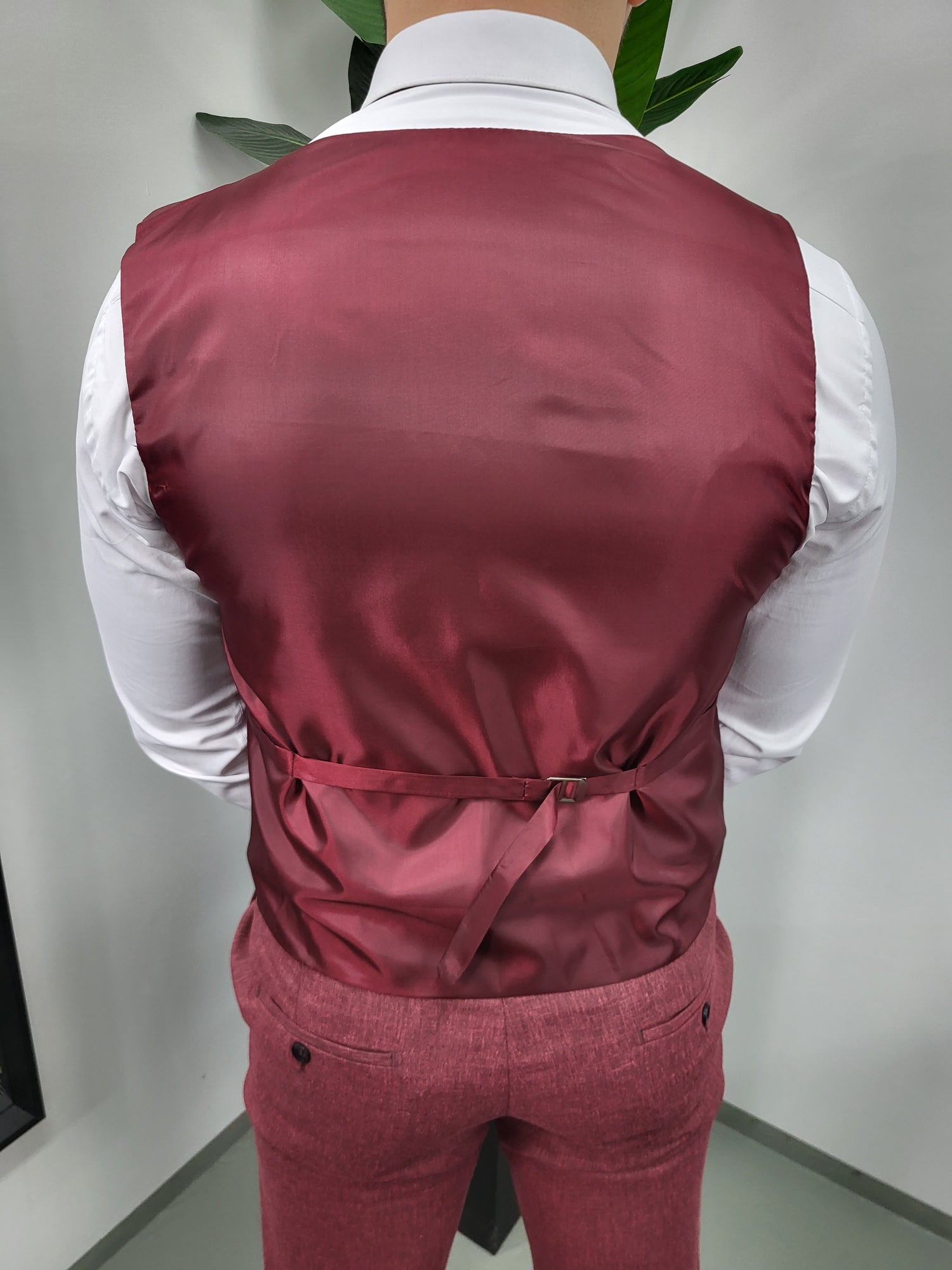 Santos Premium Heren 3-delig Pak Bordeaux Rood Patroon