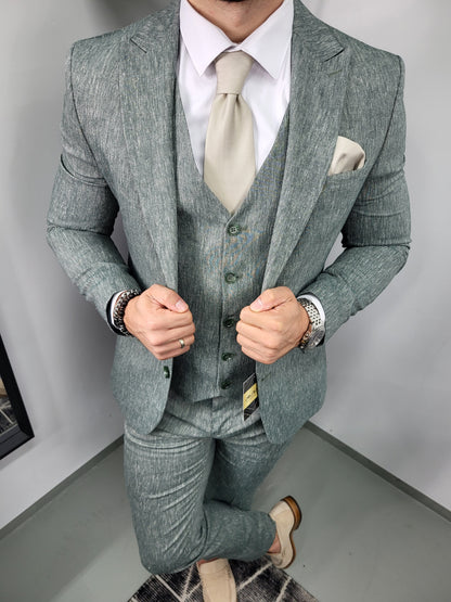 Santos Premium Heren 3-delig Pak Groen Patroon