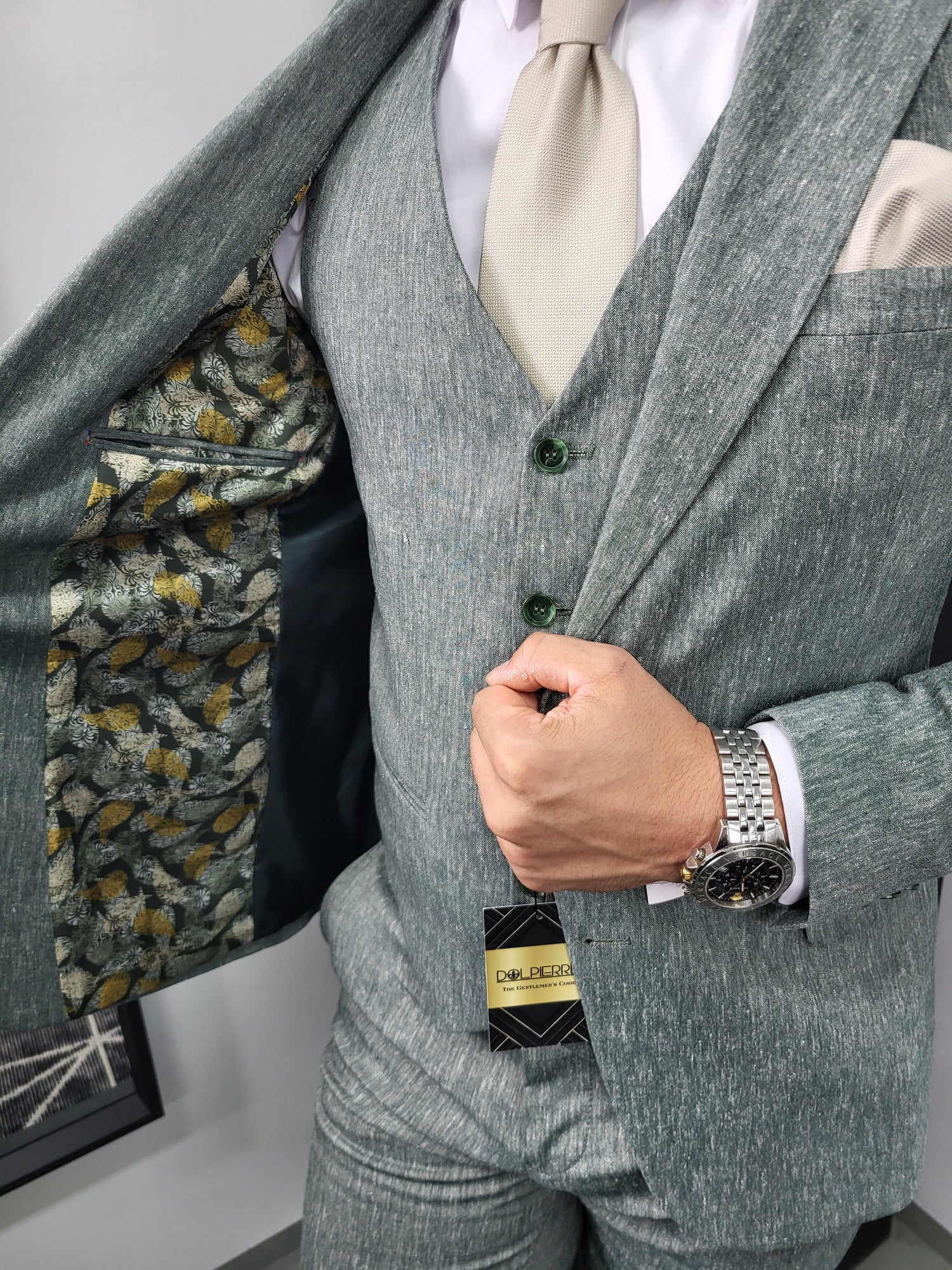 Santos Premium Heren 3-delig Pak Groen Patroon
