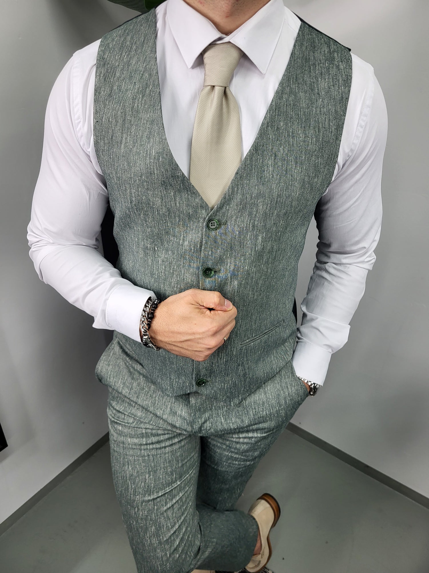 Santos Premium Heren 3-delig Pak Groen Patroon