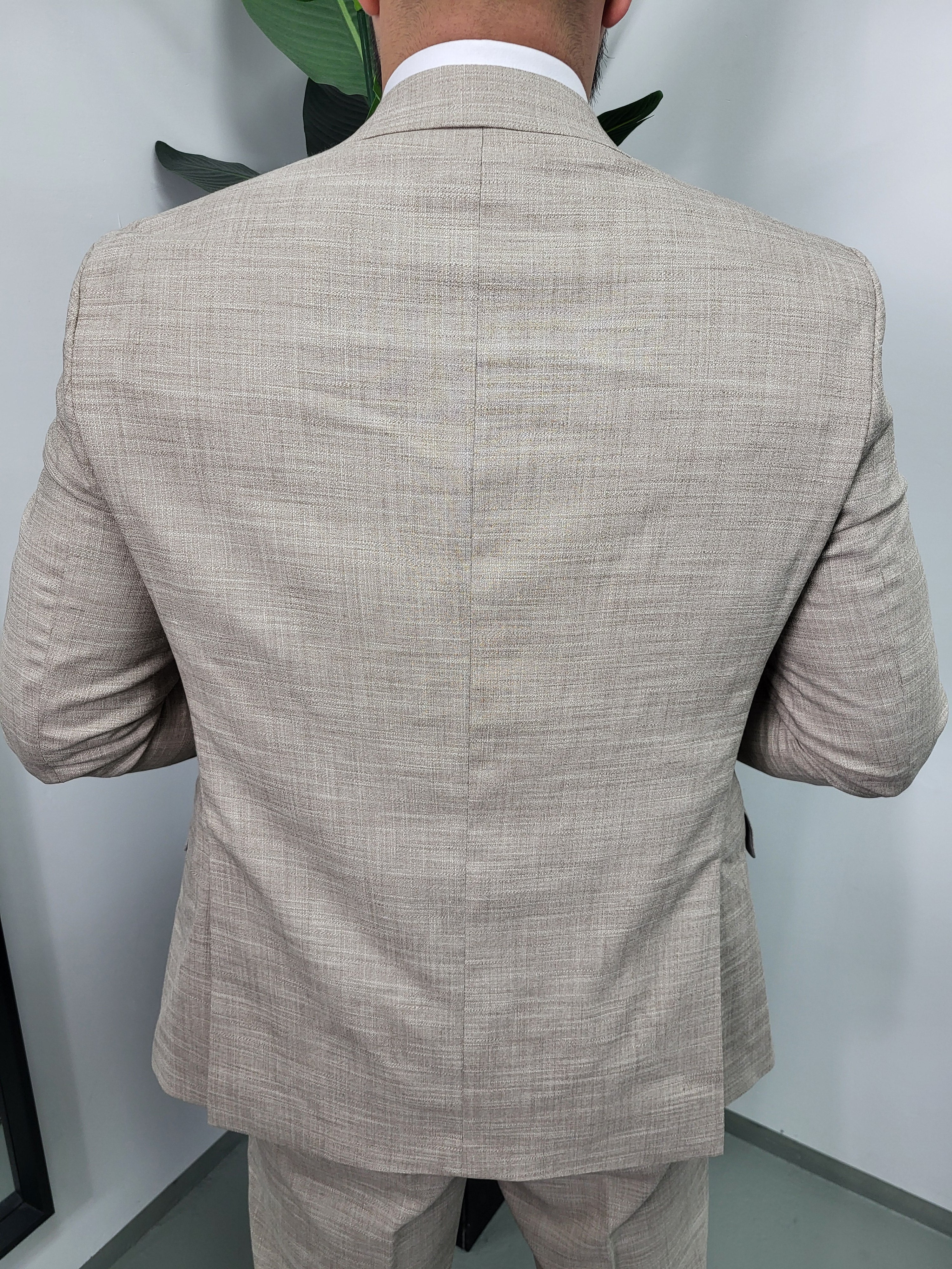 Toscane Pastel Beige Patroon Heren 3-delig Pak
