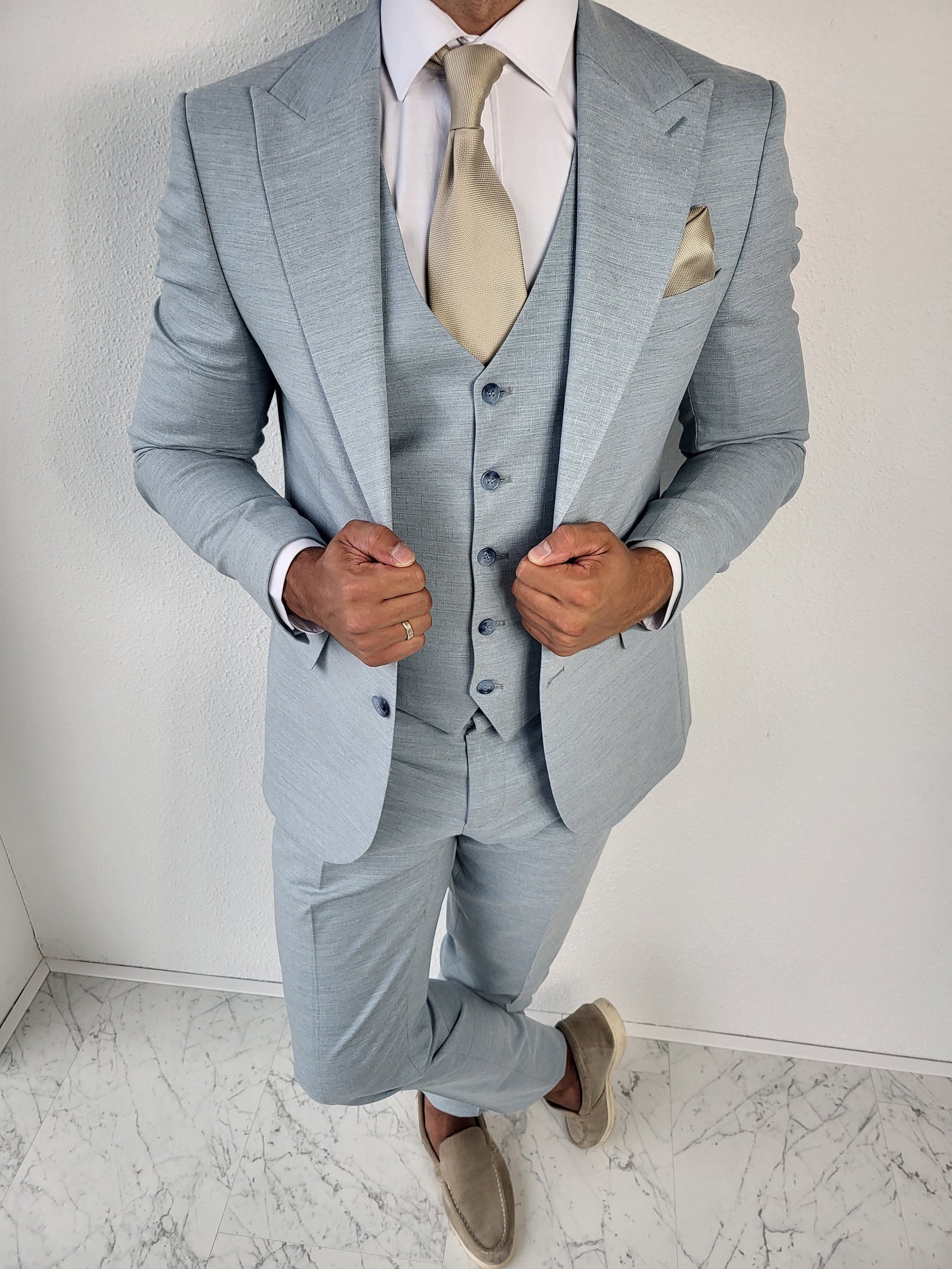 Heren 3-delig pak slim fit krijtstreep formele pakken inkeping revers jurk blazer vest broek, Donkerblauw, XL Heren 3-delig pak slim fit krijtstreep formele pakken inkeping revers jurk blazer vest broek, Donkerblauw, XL