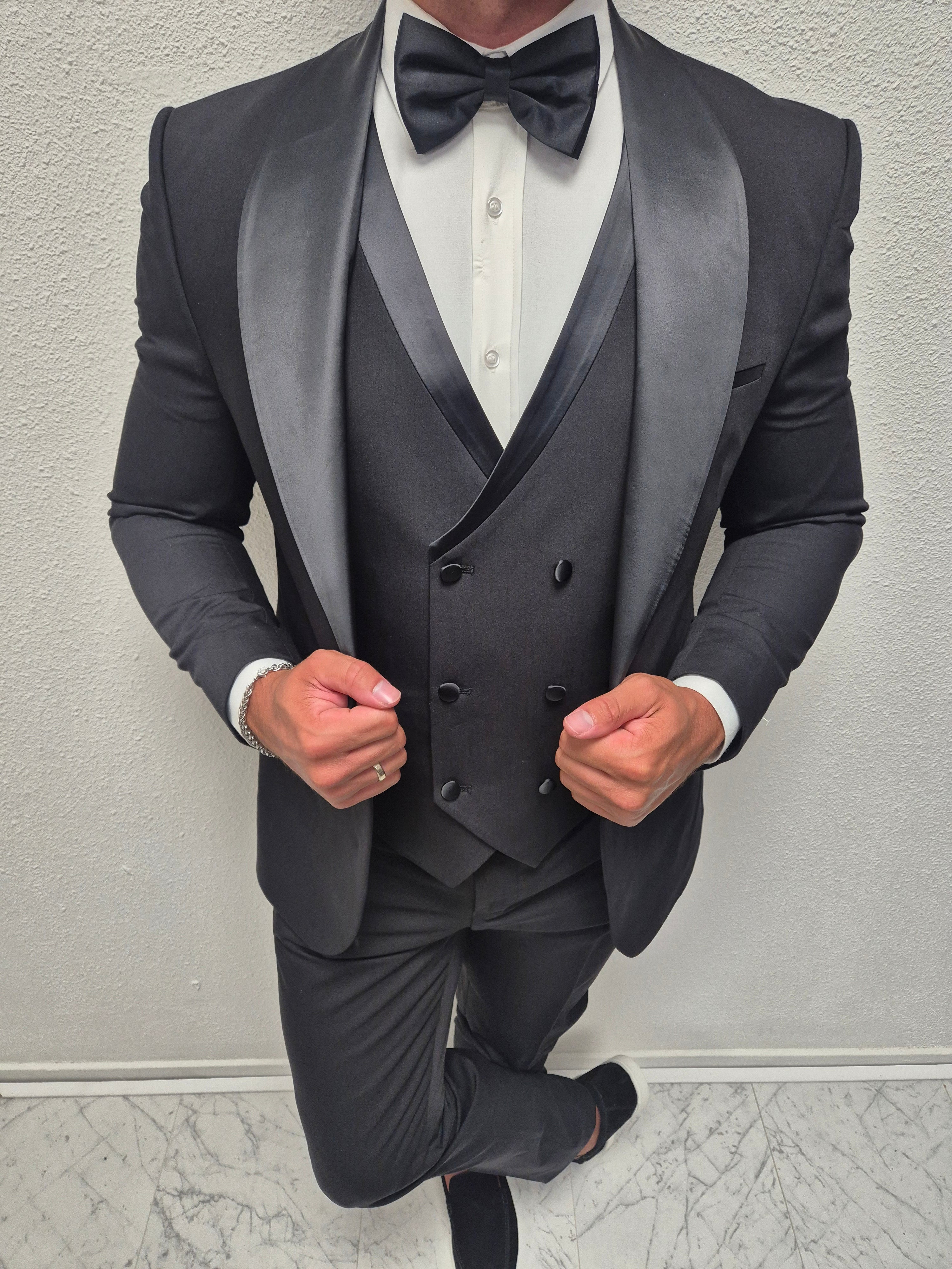 Vienna Black Zwart Heren 3-delig Smoking Tuxedo Pak