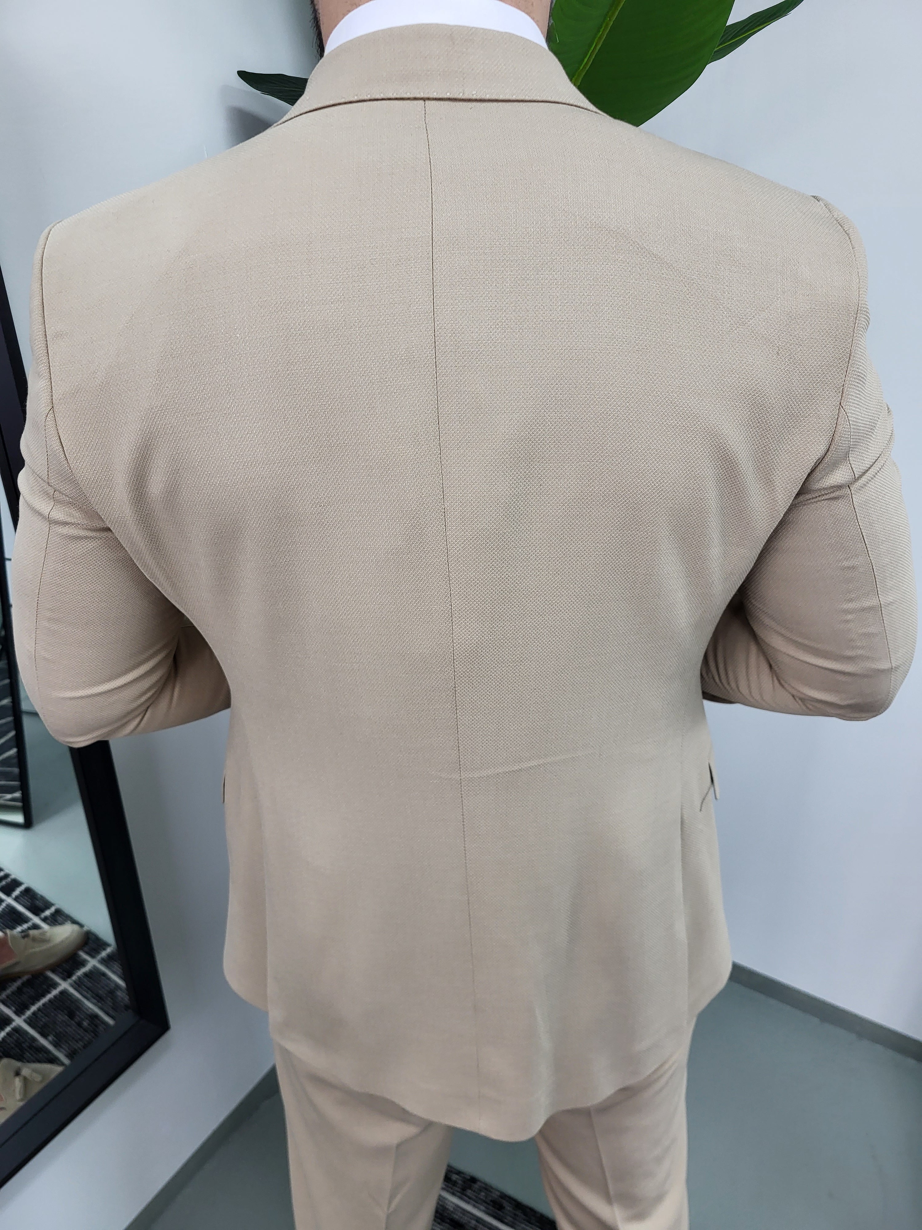 Santiago Heren 3-delig Pak Beige Patroon