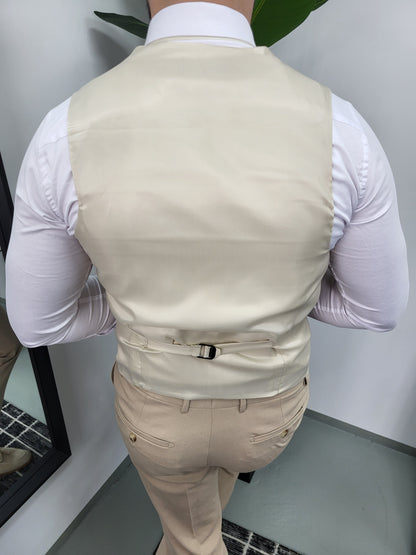 Santiago Heren 3-delig Pak Beige Patroon
