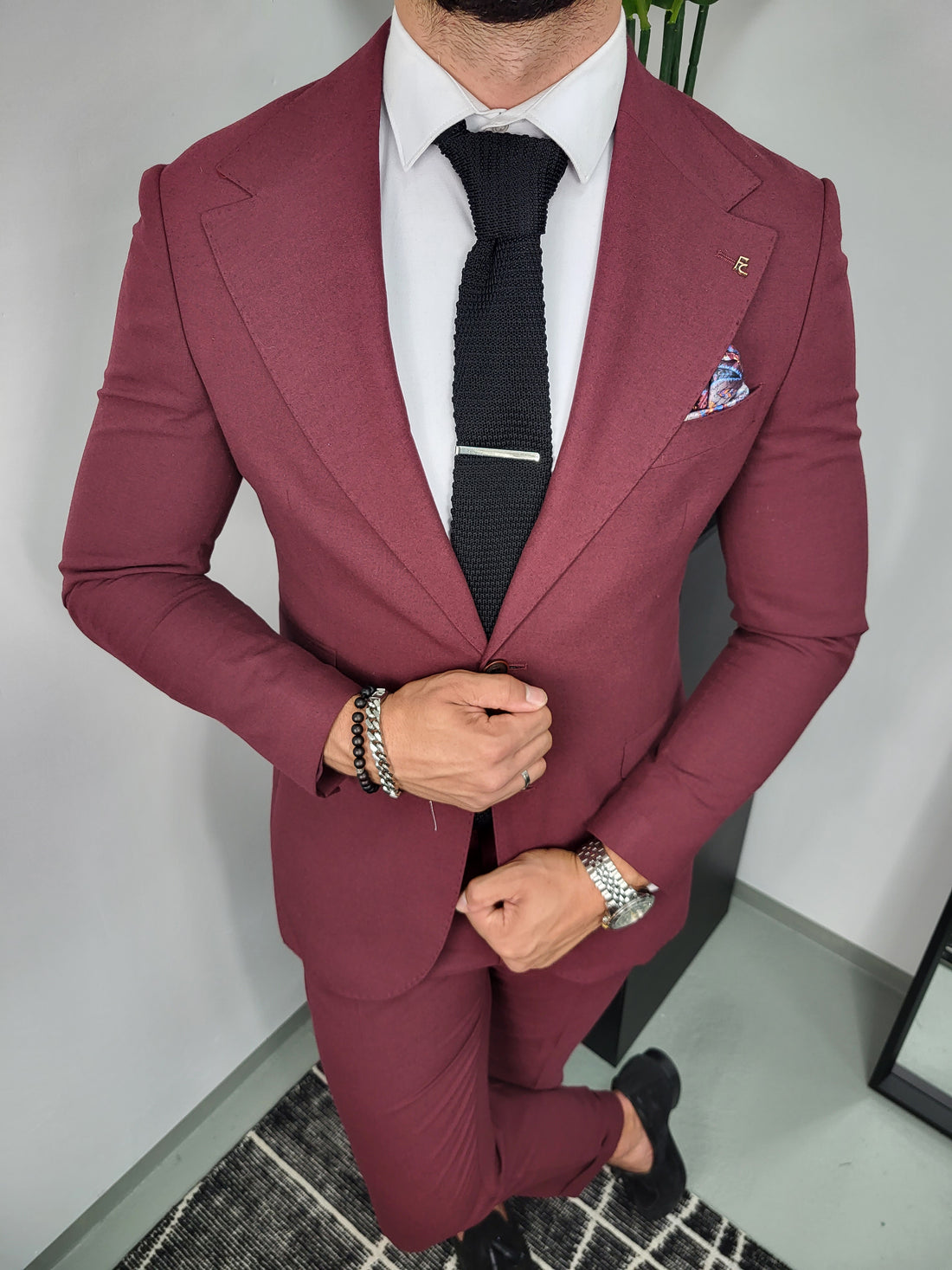 Bologna Premium Heren 2-delig Pak Bordeaux Klassiek met Gurkha-style waistband