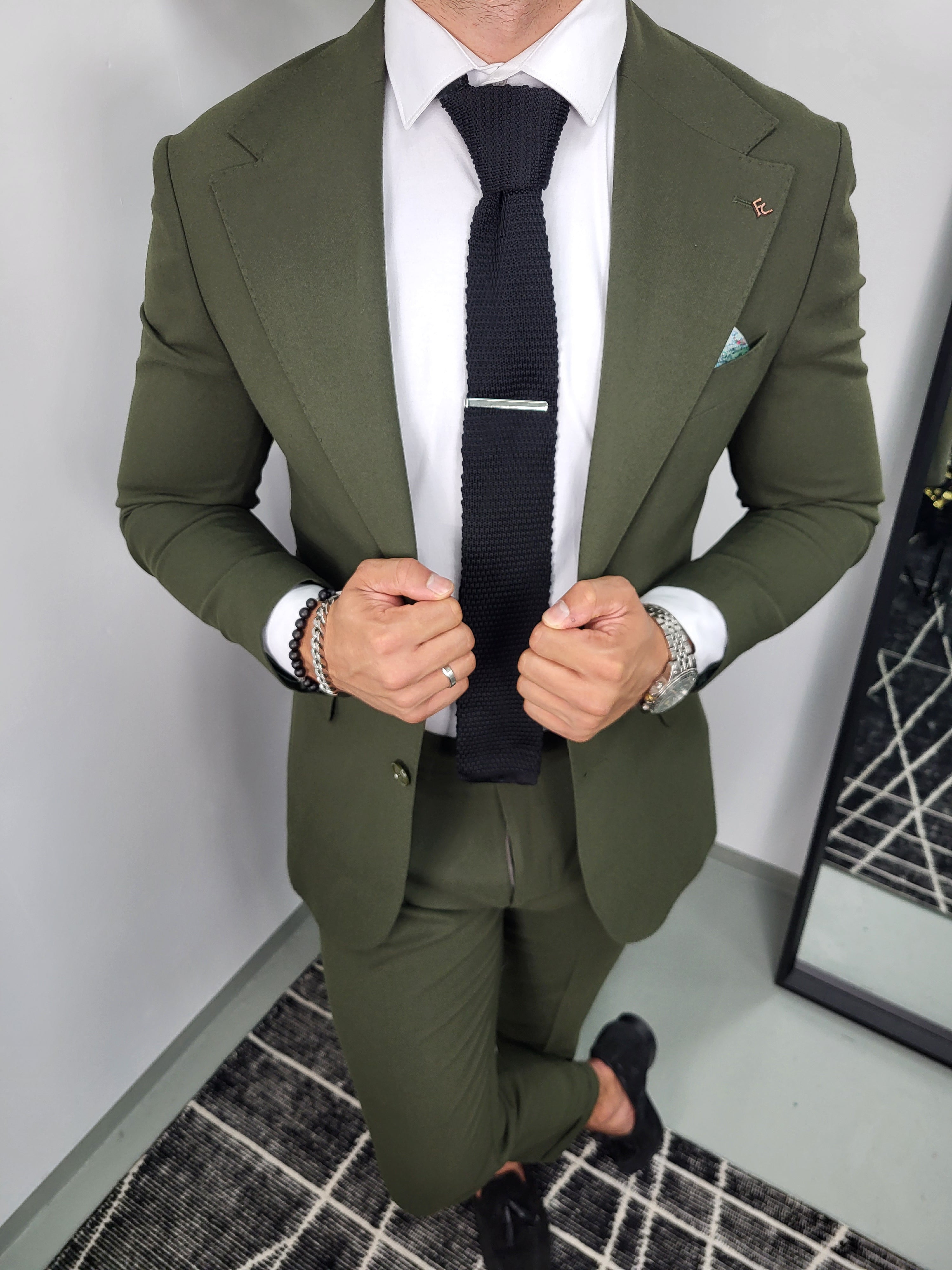 Bologna Premium Heren 2-delig Pak Groen Klassiek met Gurkha-style waistband
