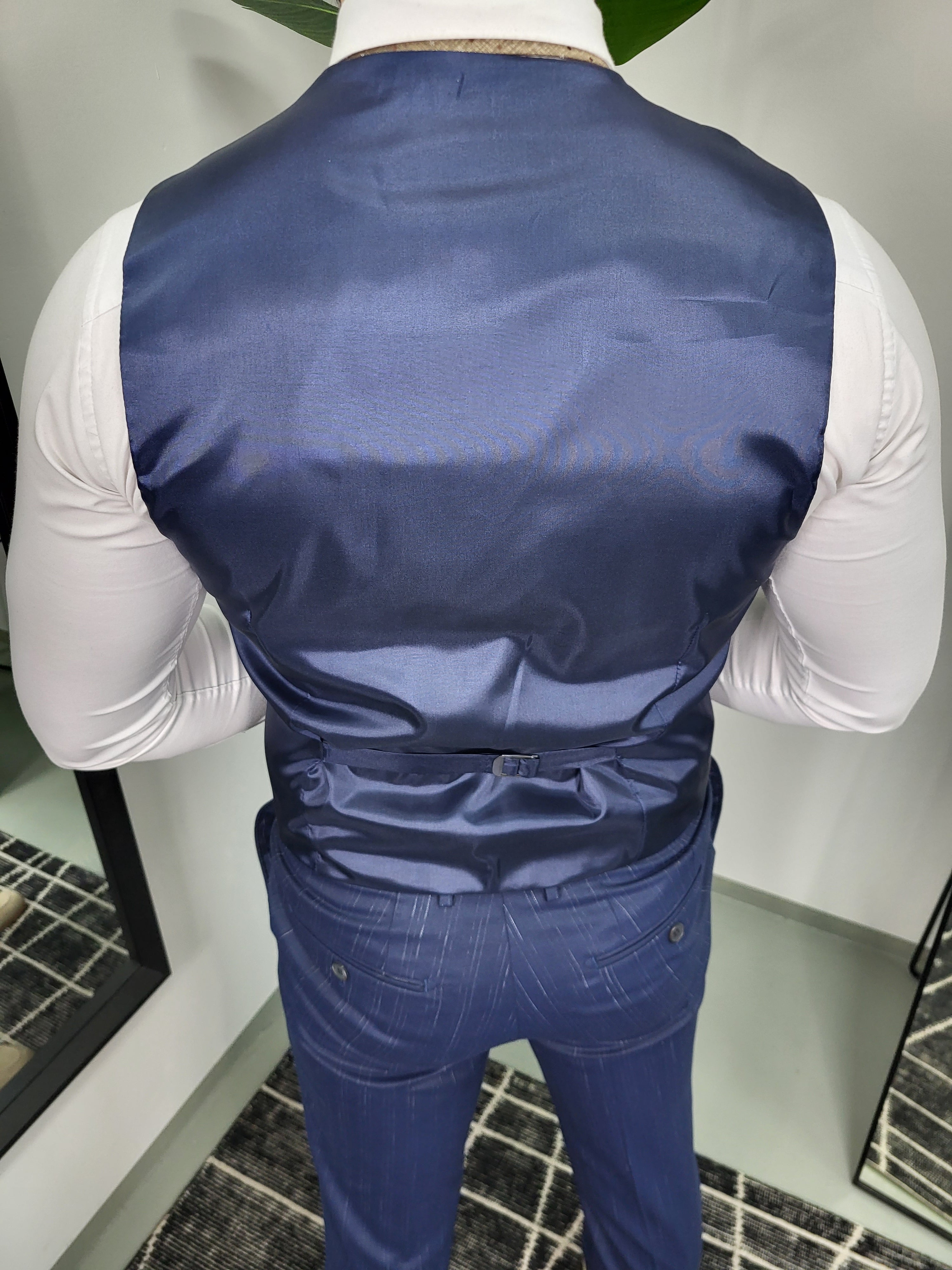 Cali Heren 3-delig Pak Donker Blauw Patroon