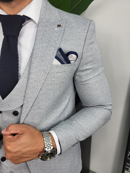 Merida Heren 3-delig Pak Blauw Grijs Patroon