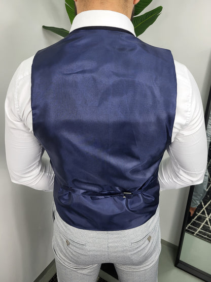 Merida Heren 3-delig Pak Blauw Grijs Patroon