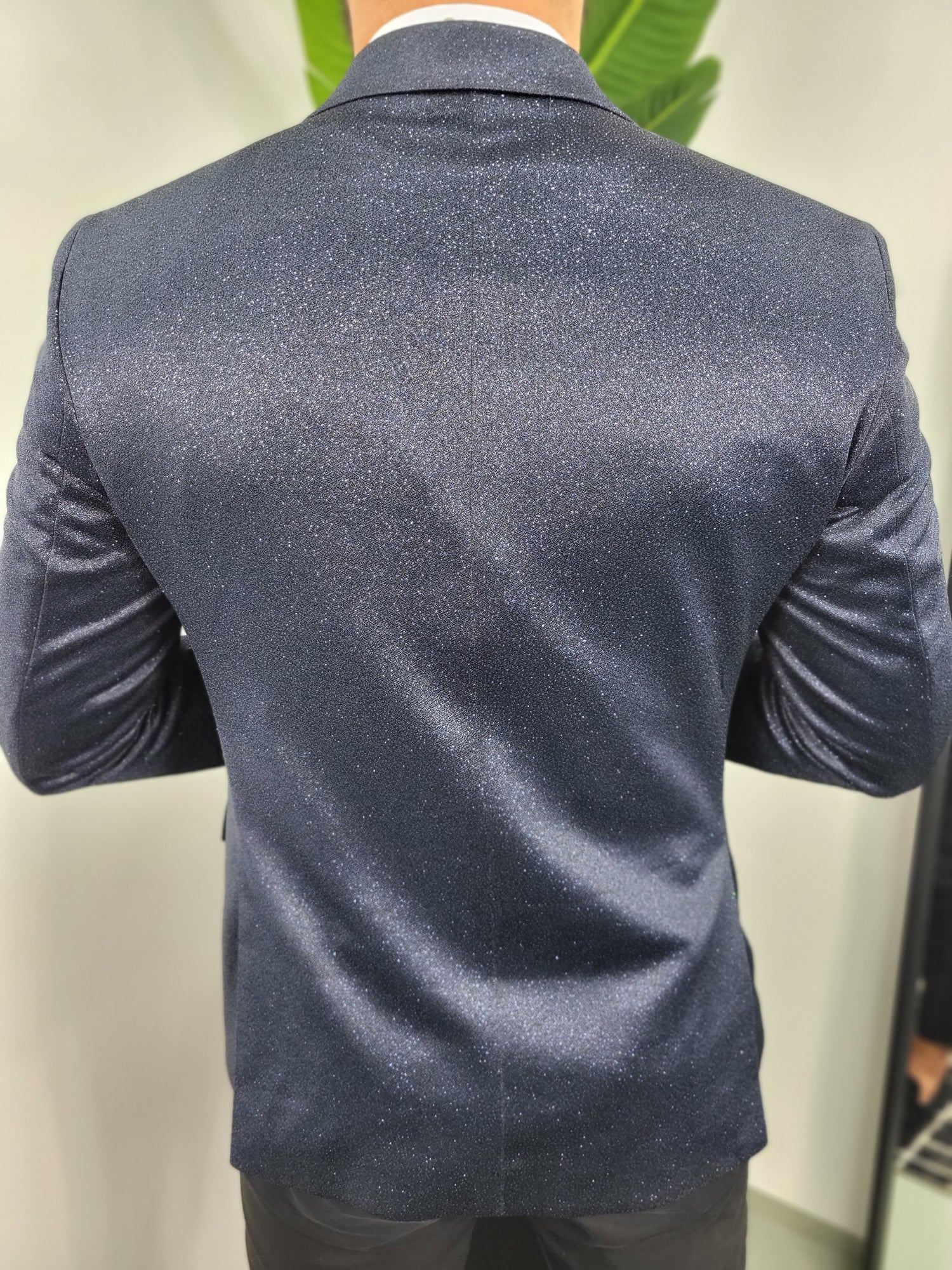 Monaco Glimmende Smoking Heren 3-delig Trouw Pak Marine Blauw (Incl. Overhemd, Vlinderdas &amp; Pochet)