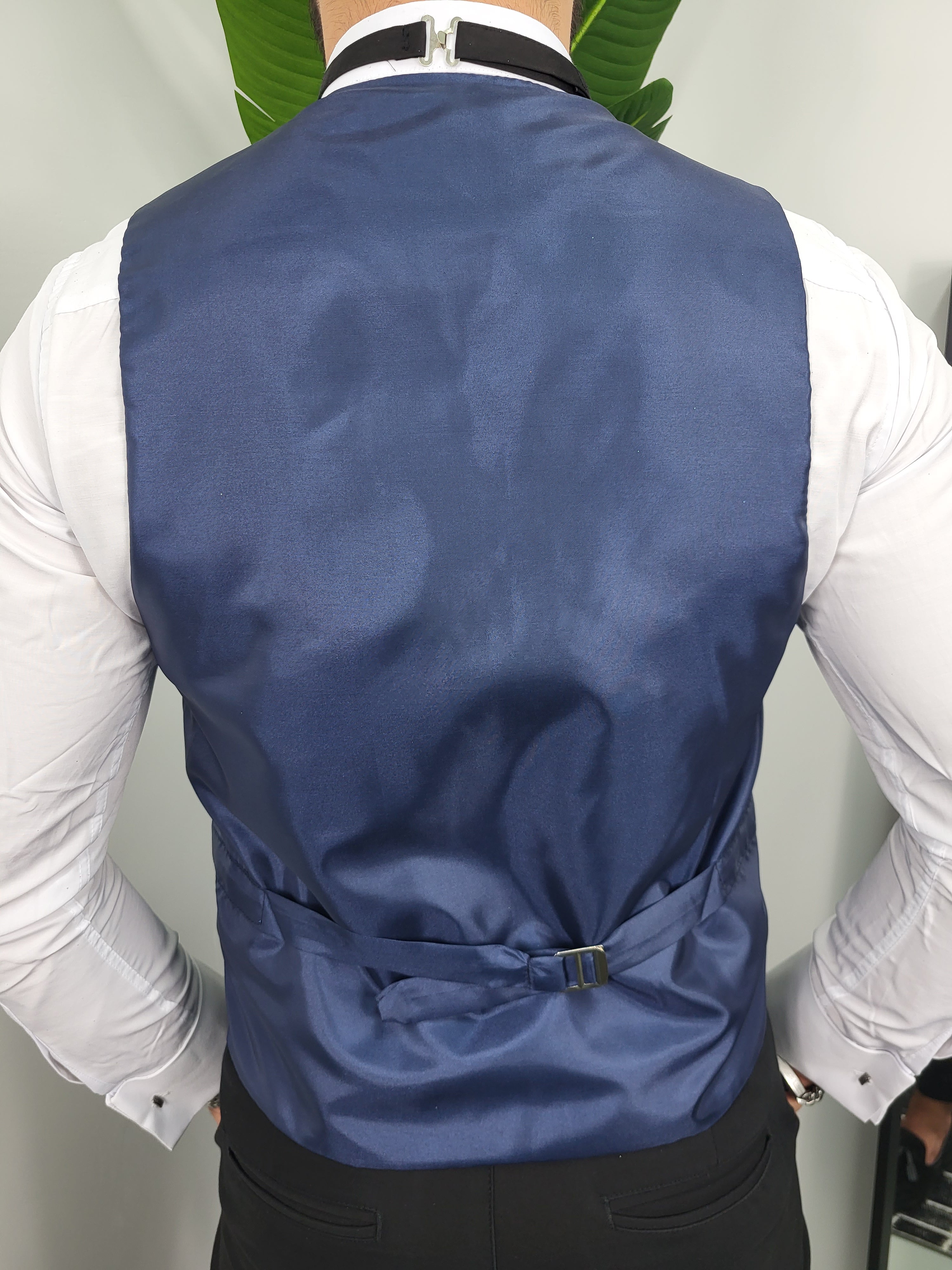 Monaco Glimmende Smoking Heren 3-delig Trouw Pak Marine Blauw (Incl. Overhemd, Vlinderdas &amp; Pochet)